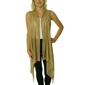 Womens Knit Fringe Cardigan Top Tan O/S